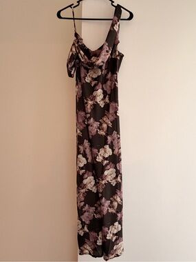 Floral Slip Midi Dress in Dark Brown and Mauve